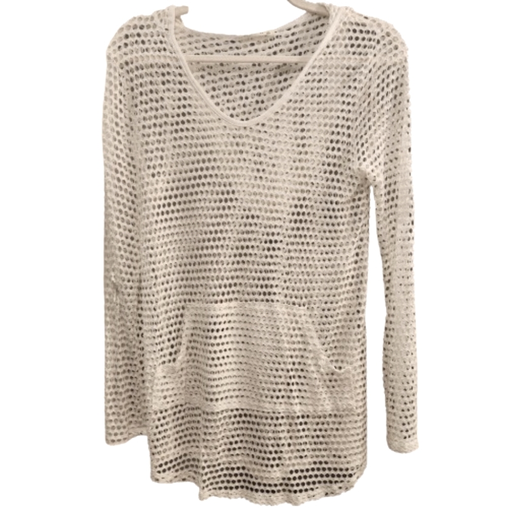 GingerG Women's White Open Knit Coverup With A Hood